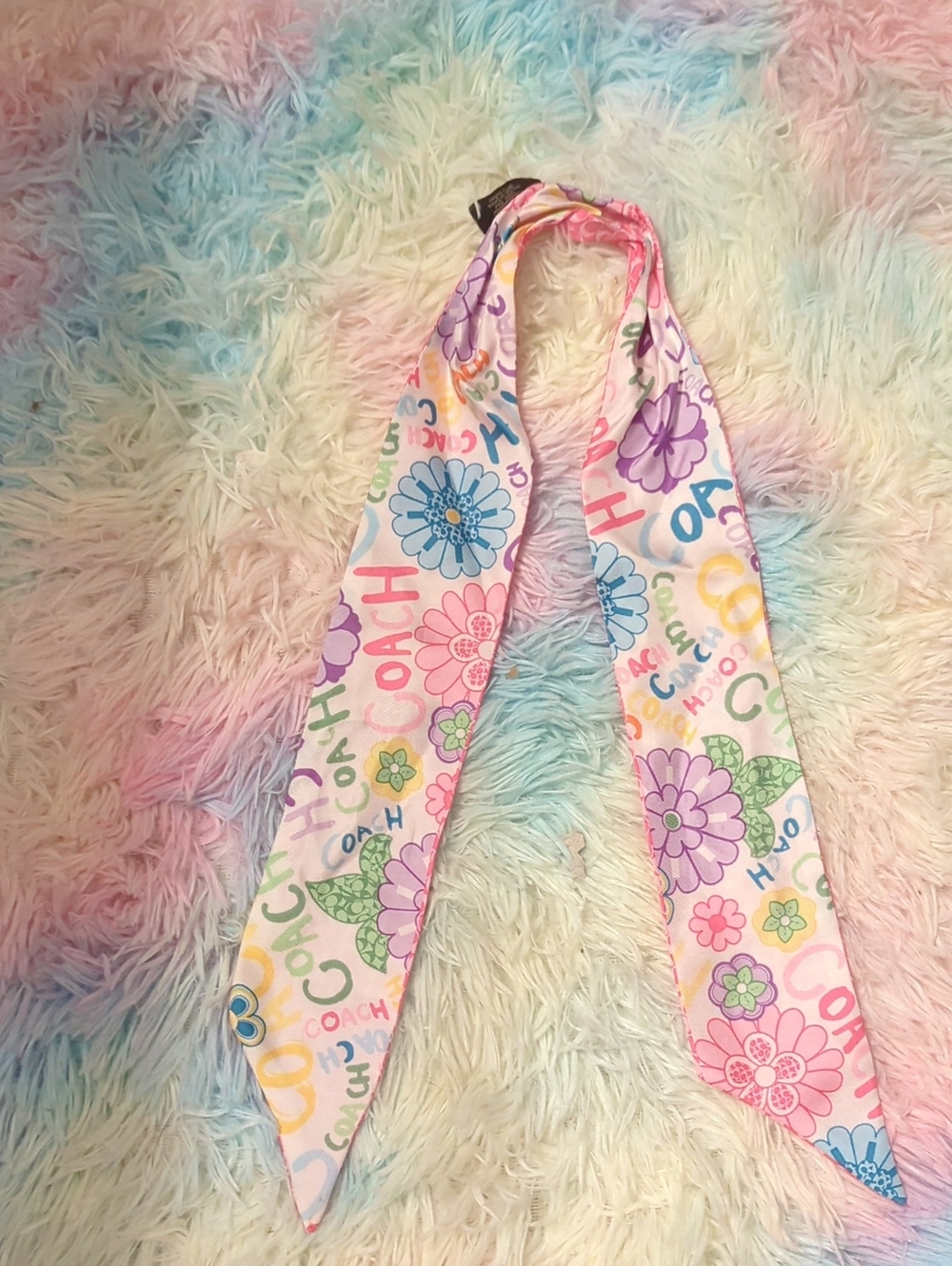 Coach Multicolor Floral Logo Twilly Scarf - Pink Base